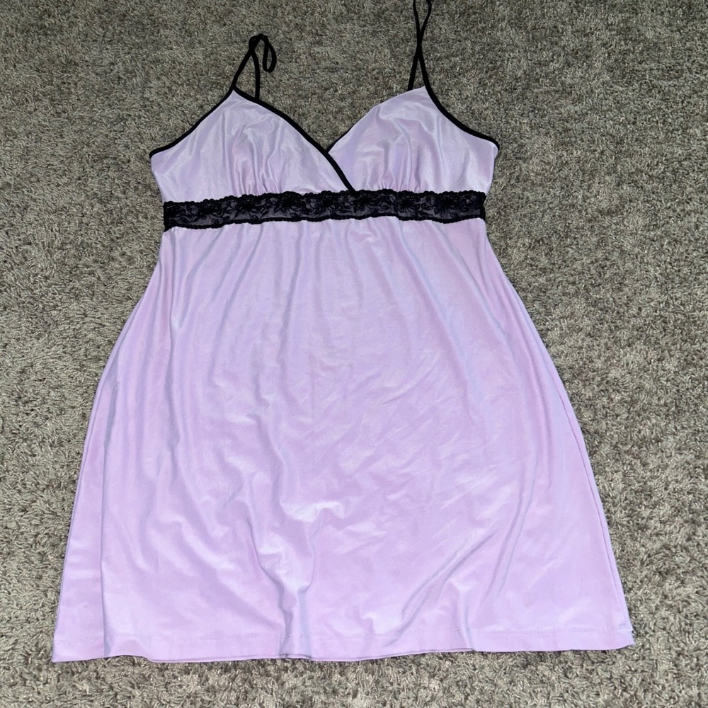 California Dynasty Lilac‎ Lace Trimmed Mini Slip Dress Lingerie Medium